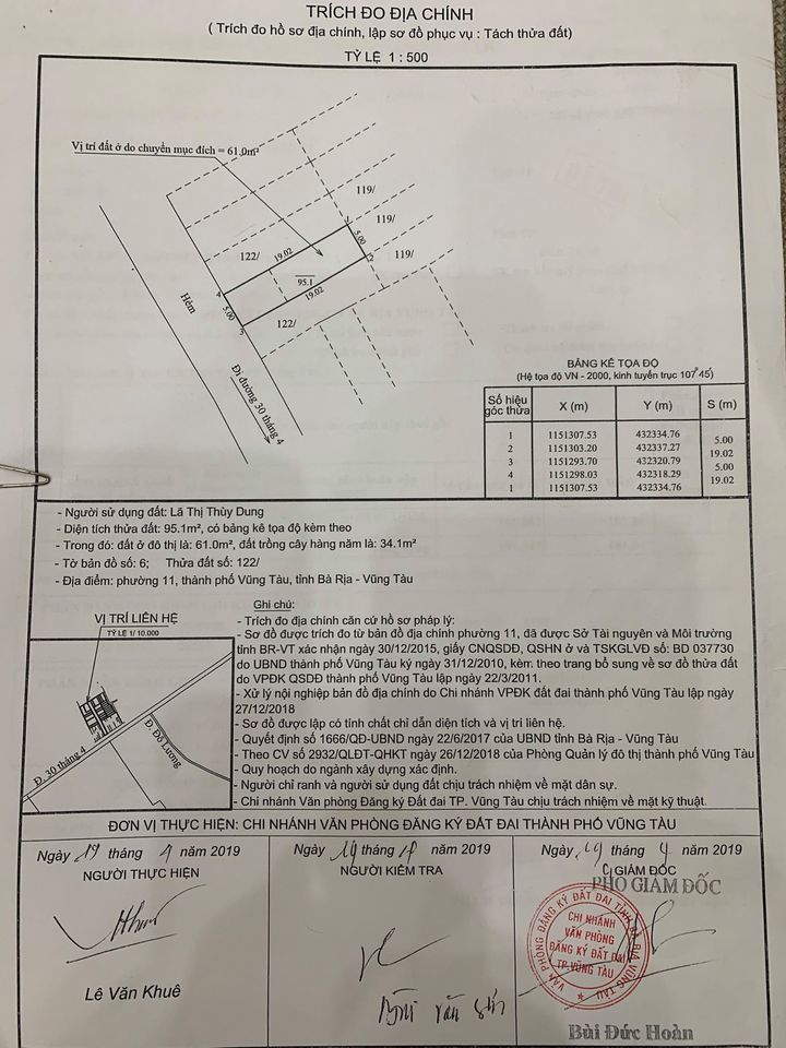 Cần bán lô đất hẻm 1033, phường 11, Tp. Vũng Tàu.