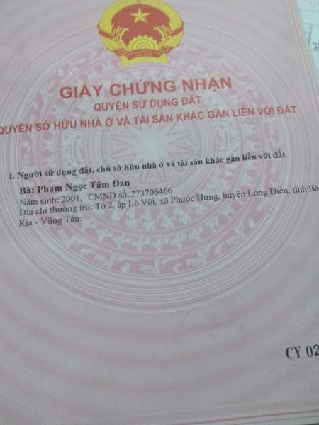 Cần bán đất lô đất mặt tiền đường Thanh Xuân, huyện Long Điền.