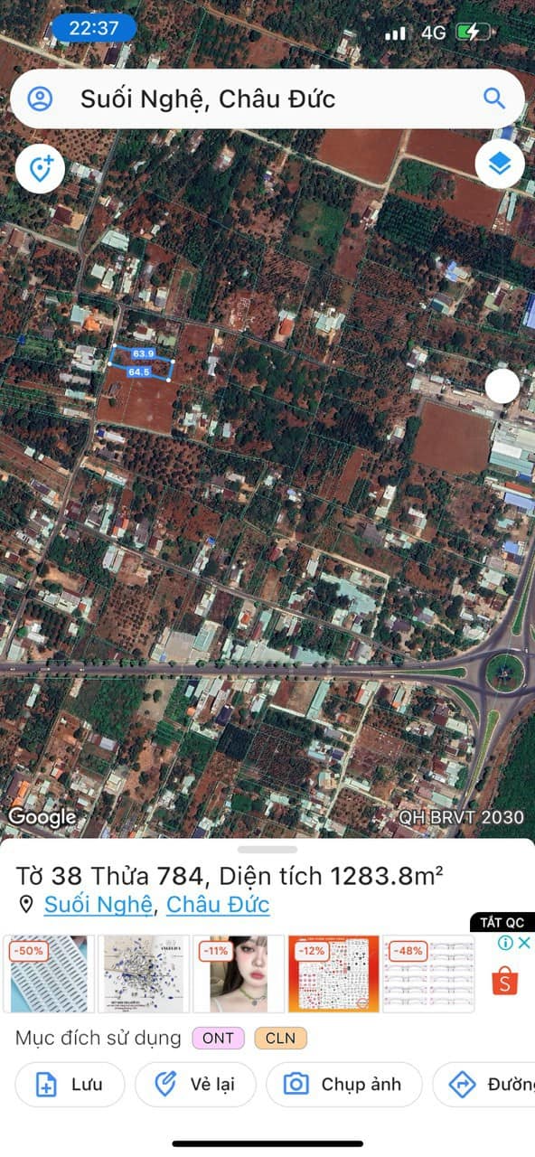 Cần bán 1284 m2 đất xã Suối Nghệ, huyện Châu Đức, tỉnh Bà Rịa Vũng Tàu