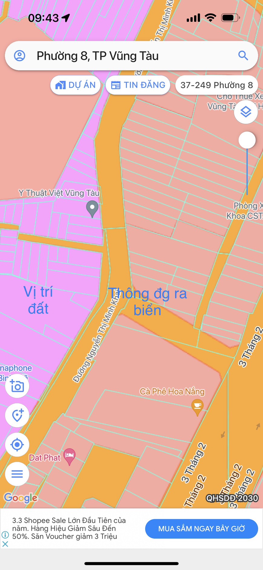 Bán 1159 m²  đất mặt tiền đường Nguyễn Thị Minh Khai, Phường 8, TP Vũng Tàu.