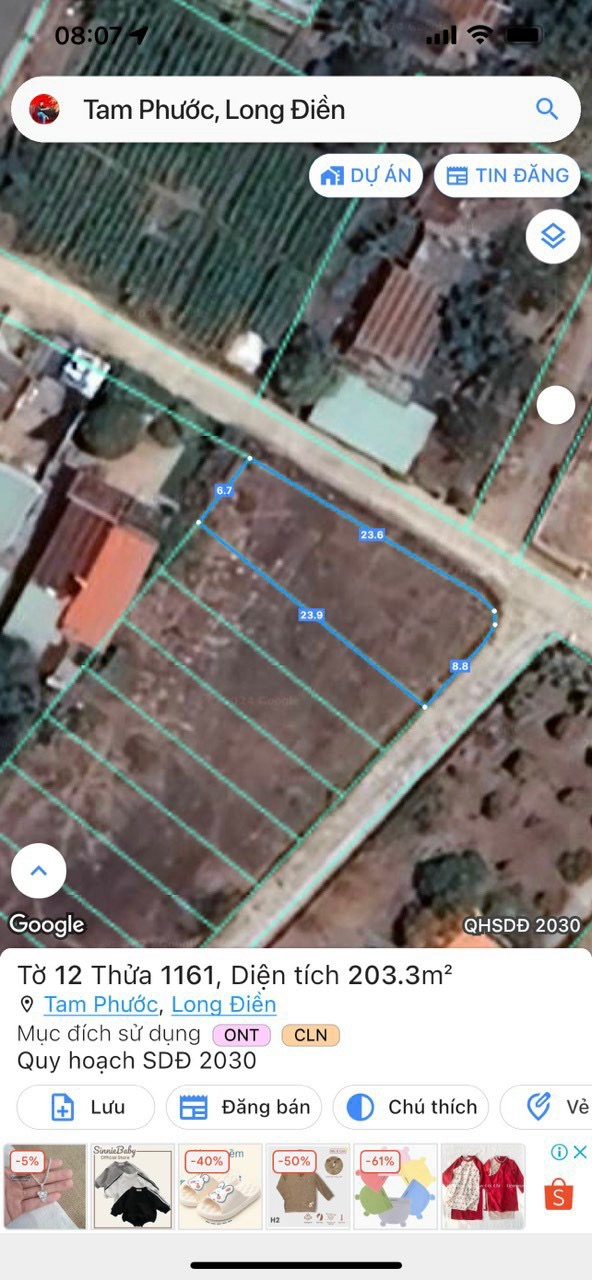 Cần bán gấp lô đất góc 2 mặt tiền xã Tam Phước, huyện Long Điền, tỉnh BRVT.
