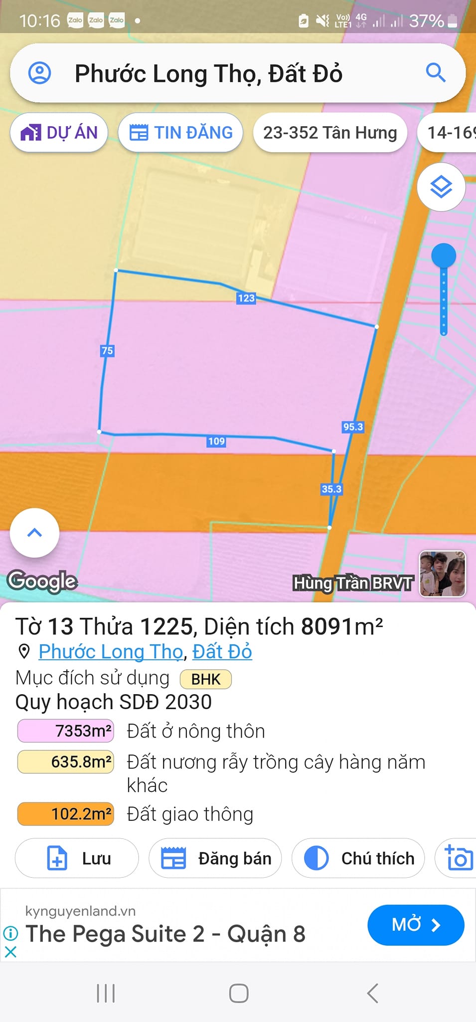 Cần bán 8091 m2 đất mặt tiền đường nhựa tim vàng xã Phước Long Thọ, huyện Đất Đỏ.