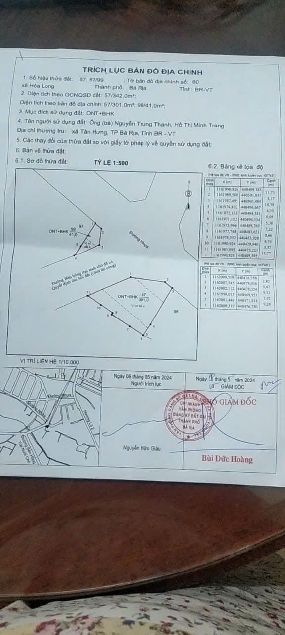 Bán lô đất biệt thự đẹp góc 2 mặt tiền xã Hoà Long Tp Bà Rịa.