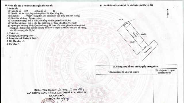 Bán lô đất gần chợ An Ngãi huyện Long Điền