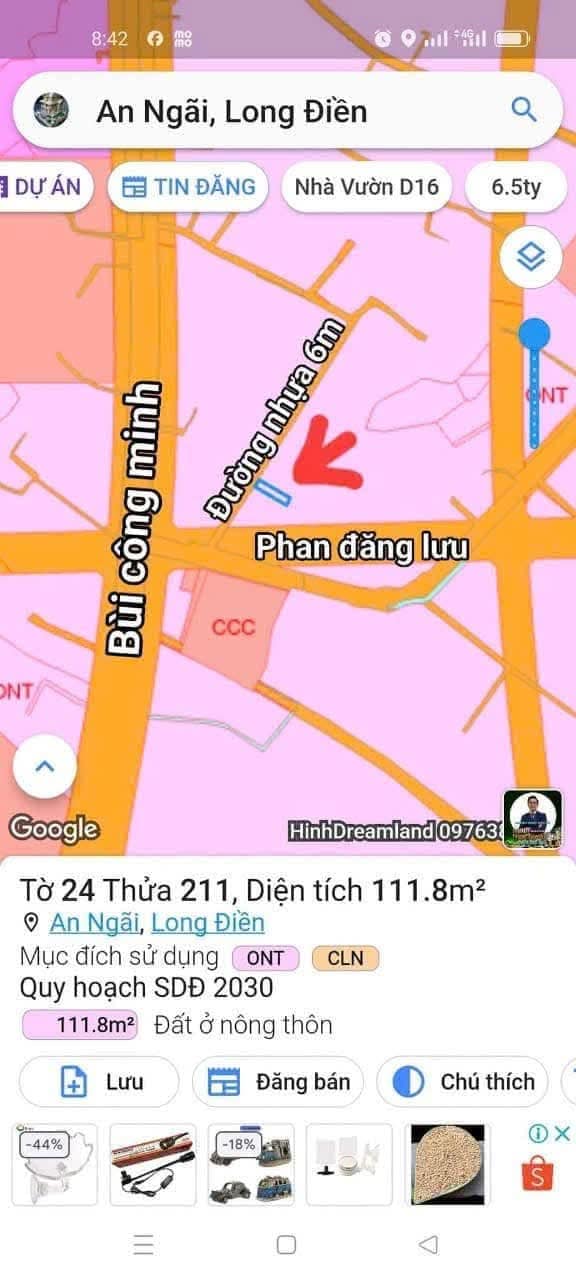 Bán đất mặt tiền đường nhựa xã An Ngãi, huyện Long Điền.