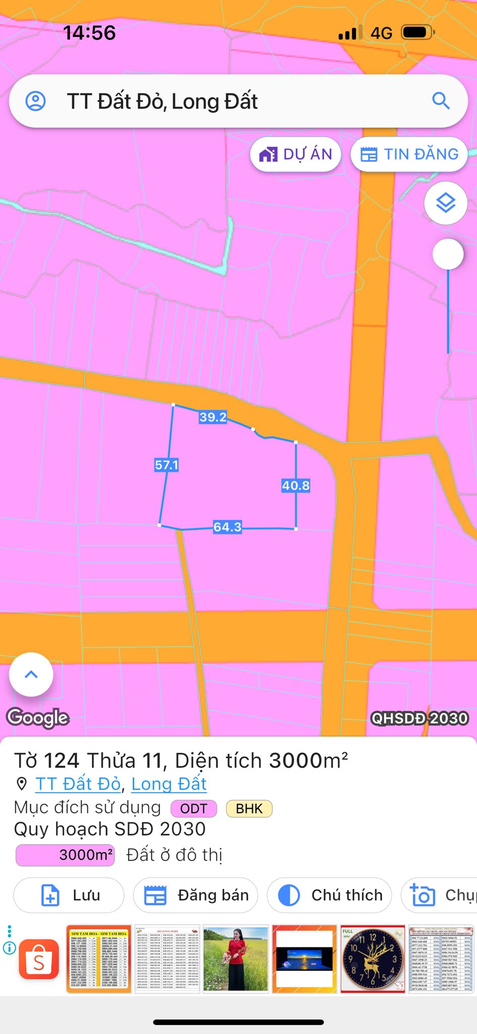 Bán lô đất 3.000m² mặt tiền đường Lương Thế Vinh thị trấn Đất Đỏ, huyện Long Đất