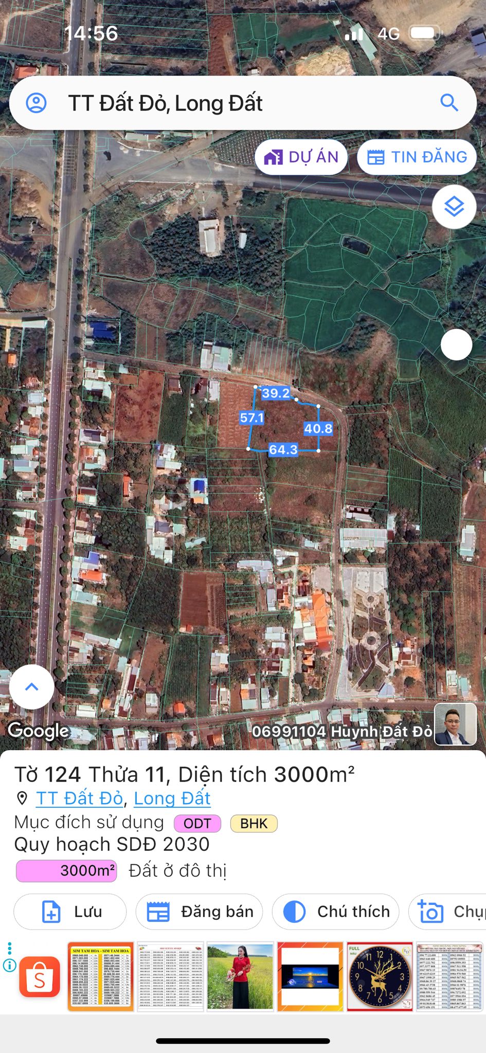 Bán lô đất 3.000m² mặt tiền đường Lương Thế Vinh thị trấn Đất Đỏ, huyện Long Đất
