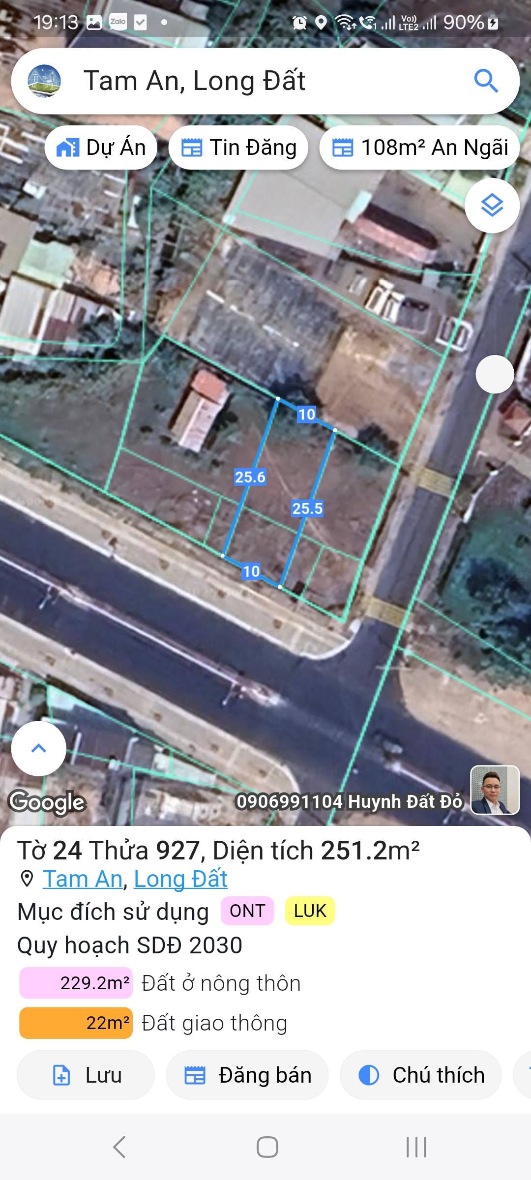 BÁN ĐẤT MẶT TIỀN TỈNH LỘ 44B – XÃ TAM AN, HUYỆN LONG ĐẤT