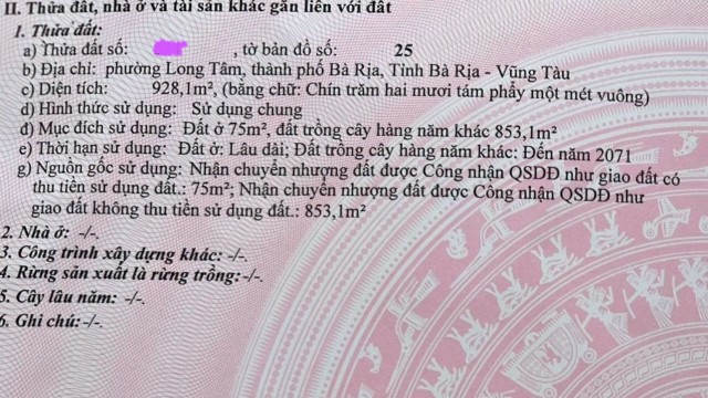 Đất ODT mặt tiền Võ Thị Sáu - Bà rịa lộ giới 33m