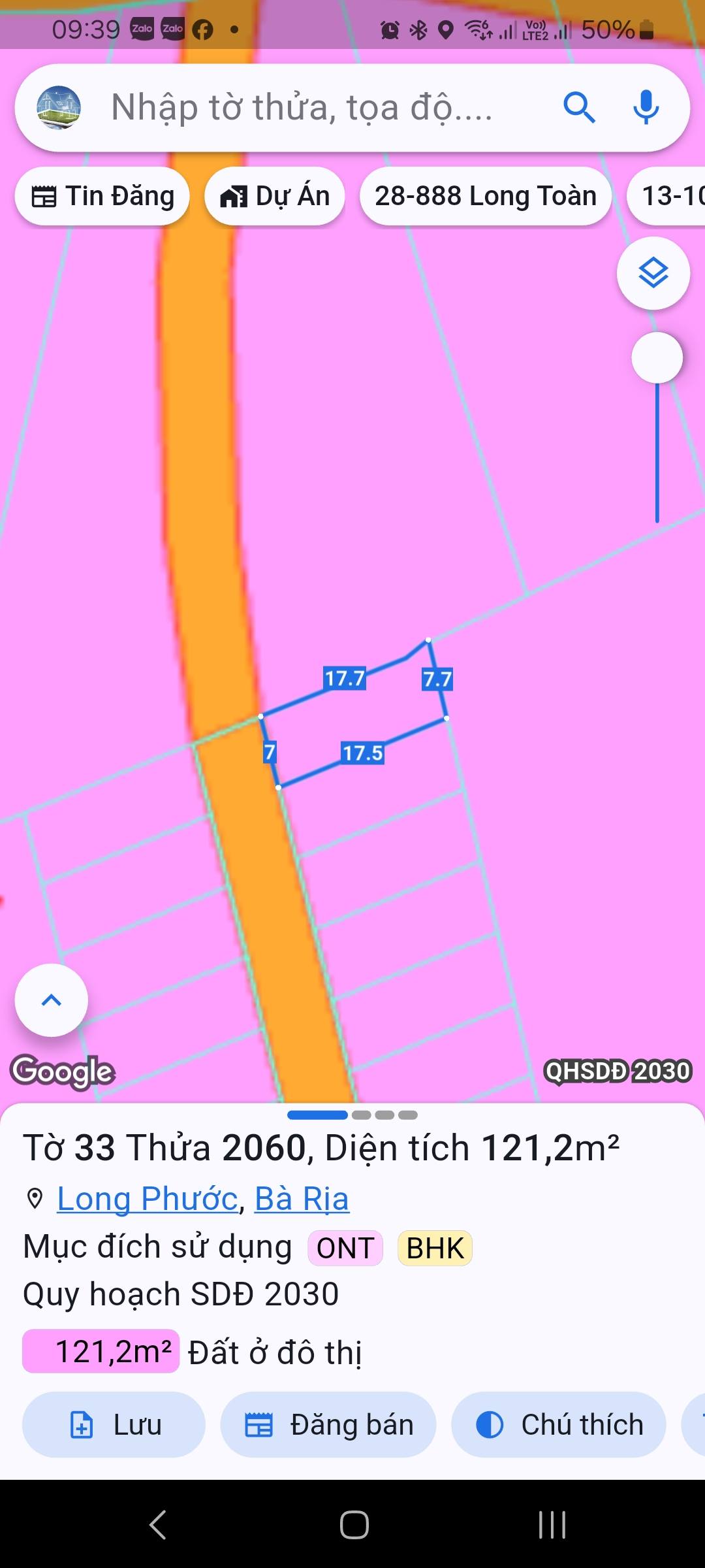 Cần bán lô đất 7m x 17.4m nhánh đường số 9, Long Phước (P. Tam Long, TP.HCM)