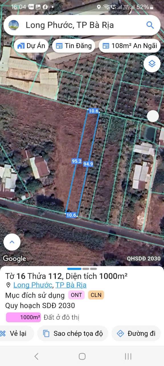 CẦN BÁN 1000m² ĐẤT MẶT TIỀN ĐƯỜNG NHỰA – LONG PHƯỚC, TP. BÀ RỊA (P. TAM LONG, TP. HCM)