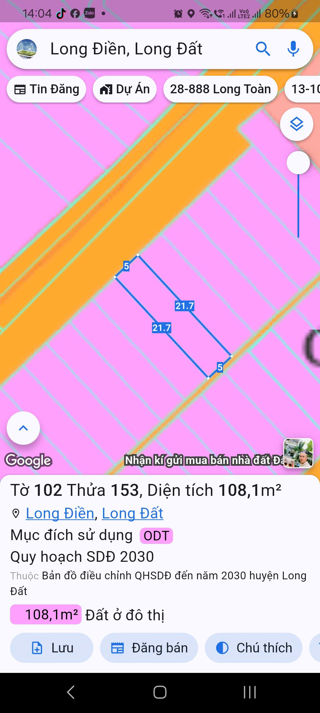 CẦN BÁN LÔ ĐẤT ĐƯỜNG HỒ TRI TÂN - LONG ĐIỀN