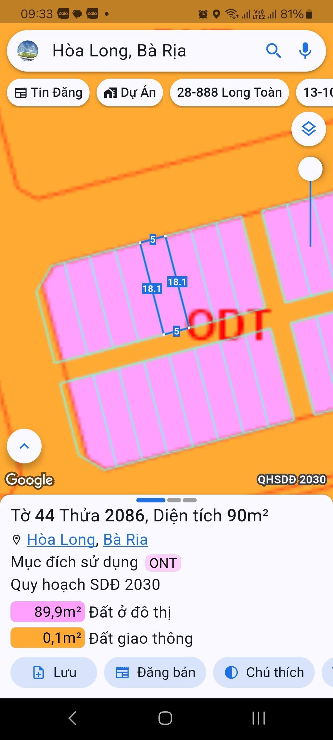 LÔ ĐẤT ĐẸP ĐỐI DIỆN CÔNG VIÊN – KHU TĐC HÒA LONG - TP. BÀ RỊA