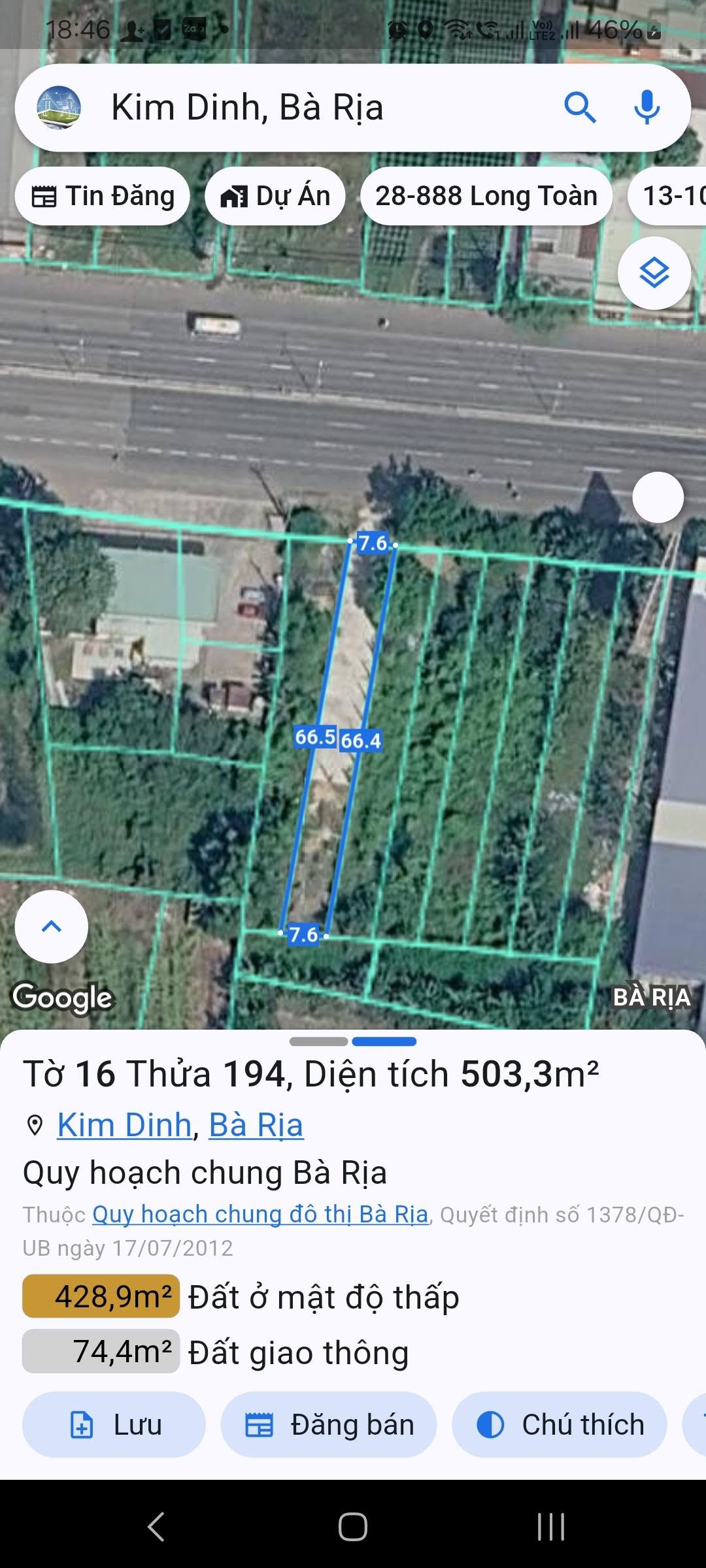 LÔ ĐẤT 503m² MẶT TIỀN ĐƯỜNG QUỐC LỘ 51 – KIM DINH, BÀ RỊA