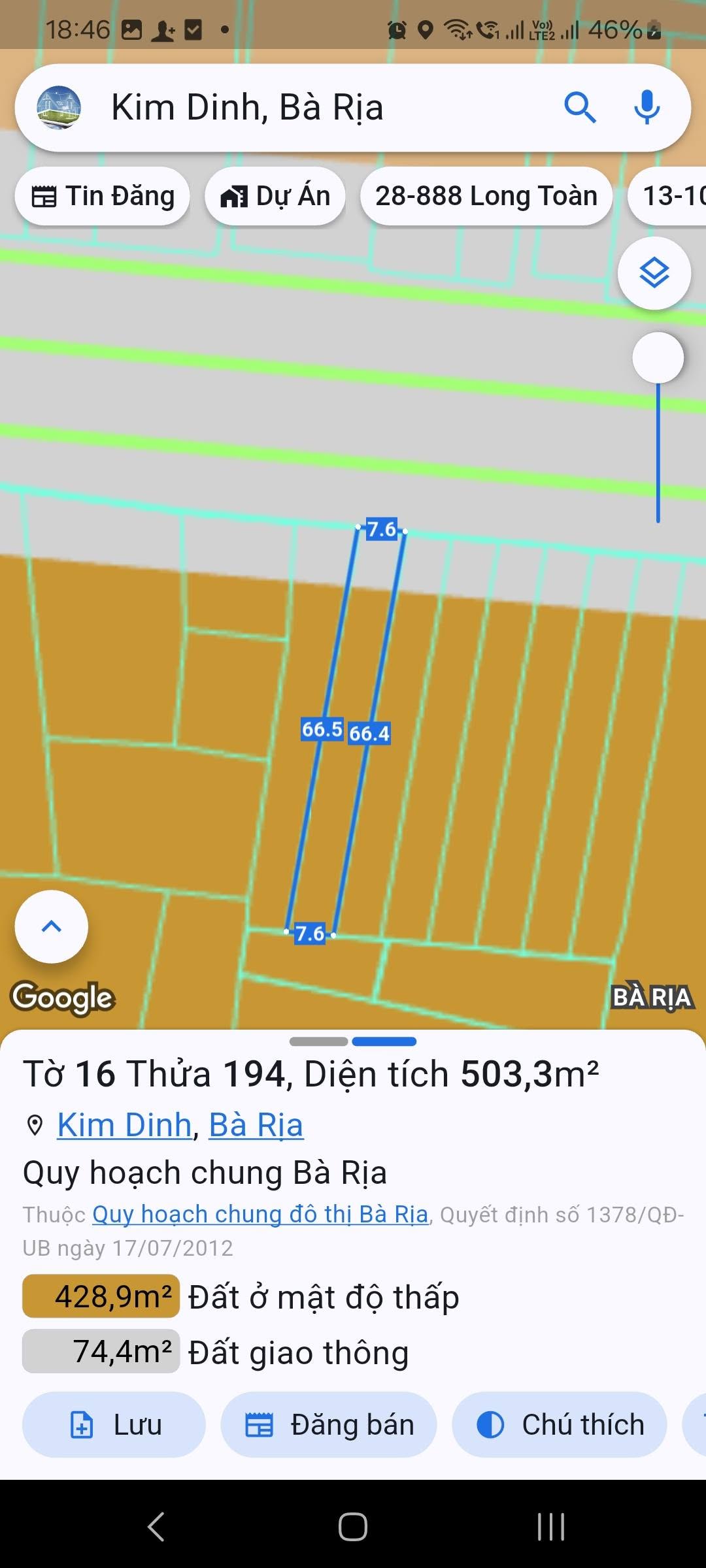 LÔ ĐẤT 503m² MẶT TIỀN ĐƯỜNG QUỐC LỘ 51 – KIM DINH, BÀ RỊA