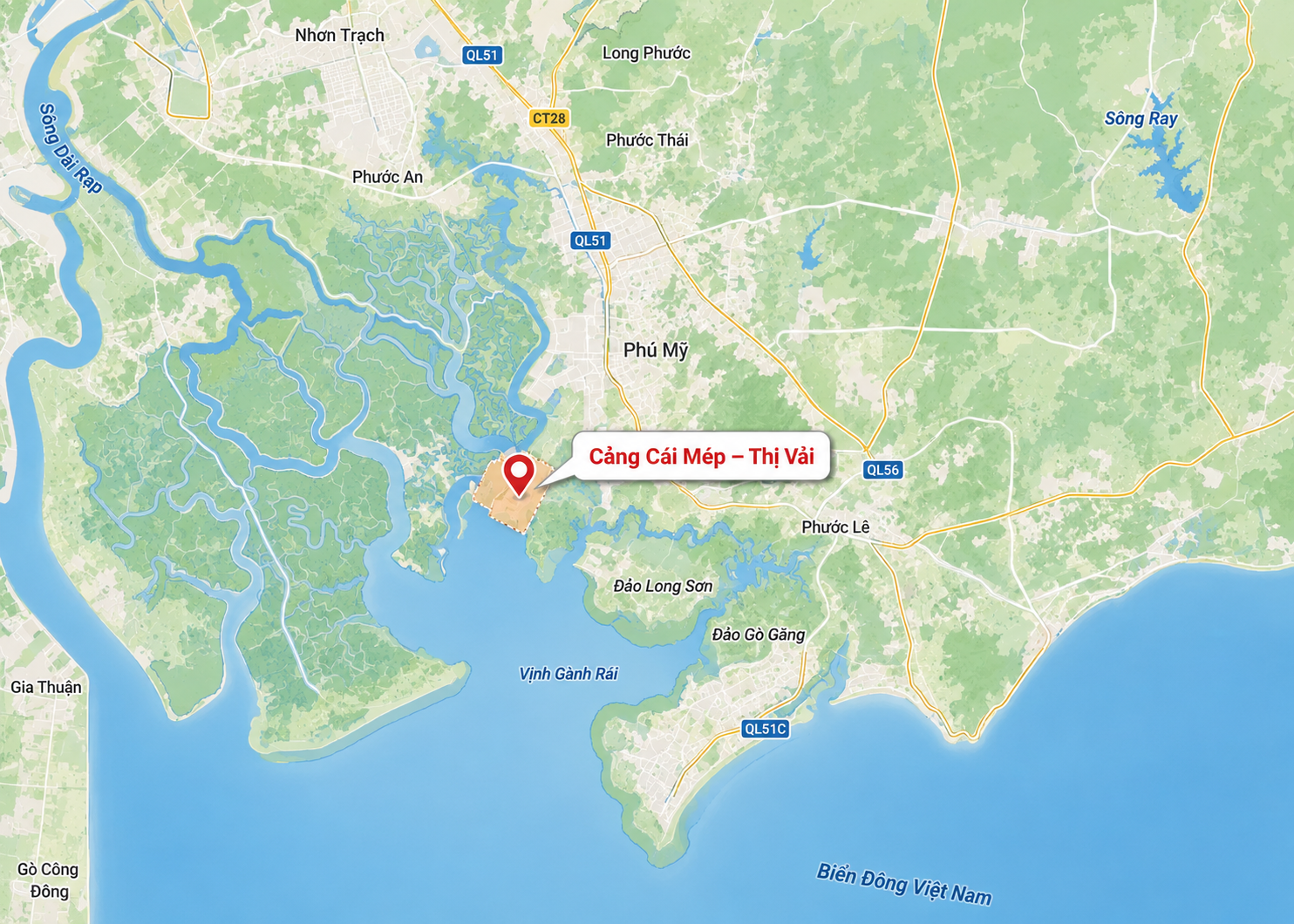 Vị trí cảng cái mép thị vải