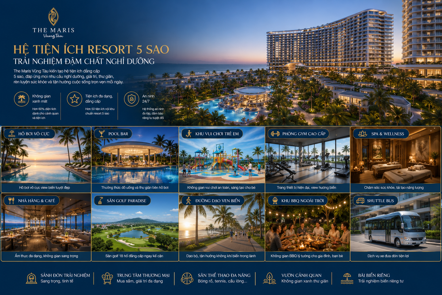 tiện ích resort và hồ bơi tại The Maris Vũng Tàu